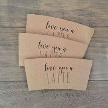 Load image into Gallery viewer, Coffee Sleeves, Cups and Lid Sets - Brown Sleeves/White Cups/Black Lids - Love is Brewing and Other Designs - FREE U. S. SHIPPING