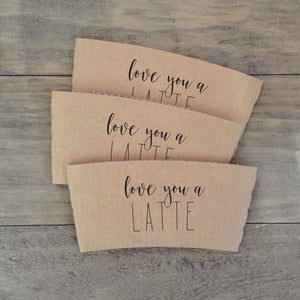 Coffee Sleeves, Cups and Lid Sets - Brown Sleeves/White Cups/Black Lids - Love is Brewing and Other Designs - FREE U. S. SHIPPING