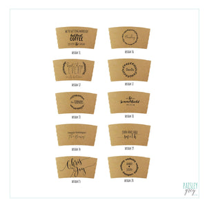 Personalized Natural Brown Kraft or White Kraft Coffee Sleeves - Choose Your Design - FREE U. S. SHIPPING