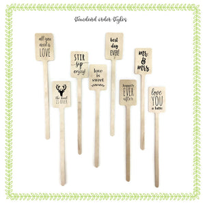 Themed Wooden Drink Stirrers or Cupcake Picks - Wedding - Birthday - Baby - Graduation - Choose Your Design - FREE US SHIPPING