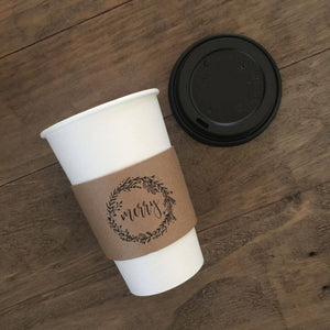 Personalized Natural Brown Kraft or White Kraft Coffee Sleeves - Choose Your Design - FREE U. S. SHIPPING