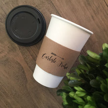 Load image into Gallery viewer, Personalized Natural Brown Kraft Coffee Sleeves, White Cups &amp; Black Lids - Monogram Choice - FREE U. S. SHIPPING