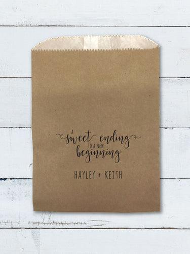 50 Custom Sweet Ending Paper Bags - Favor Bags - Treat Bags - Custom Text - Font Choice - FREE U. S. SHIPPING