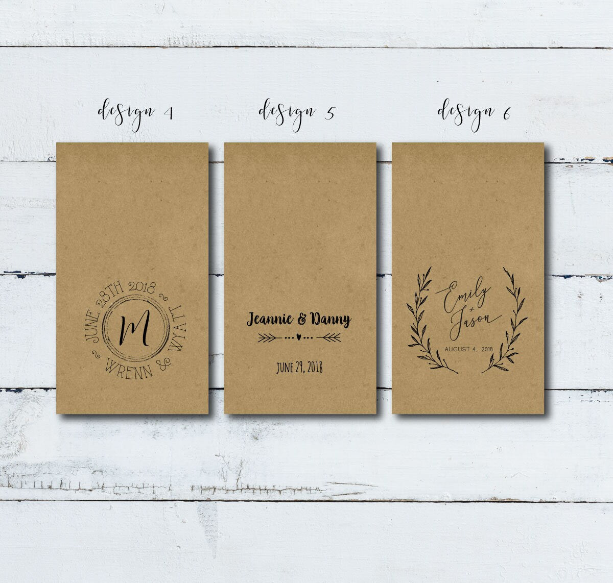 Custom Design Two-Sided Print 100% Recycled Brown Kraft Personalized Seed Packets - Optional Seeds - Wedding Favors - FREE U. S. SHIPPING