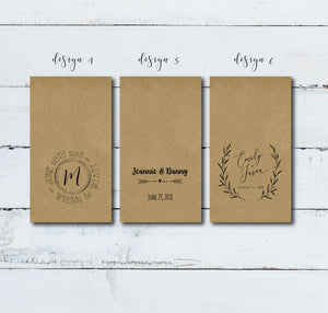 Custom Design Two-Sided Print 100% Recycled Brown Kraft Personalized Seed Packets - Optional Seeds - Wedding Favors - FREE U. S. SHIPPING