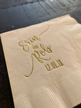 Load image into Gallery viewer, CUSTOM Printed Foil or Ink Printed Cocktail Napkins - Choose Graphic or Font - Your Choice of Napkin &amp; Foil Color - FREE U. S. SHIPPING