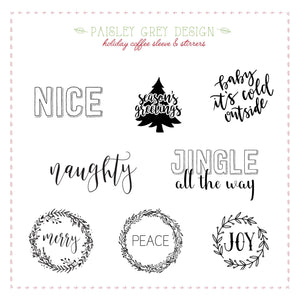 Themed Boxed Gift Sets!! Choose Coffee Sleeves or Stir Sticks - JOY - baby it's cold outside - Christmas Gift or Corporate Gift