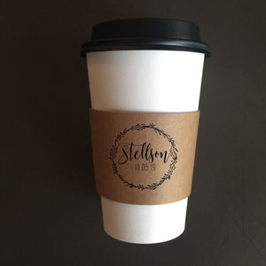 Personalized Natural Brown Kraft or White Kraft Coffee Sleeves - Choose Your Design - FREE U. S. SHIPPING