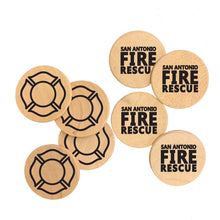 Load image into Gallery viewer, Custom Natural Wood Personalized Printed Wooden Magnets - 2 Inch GeoCache Coins - Wooden Nickels - Round or Square - Poker Chips