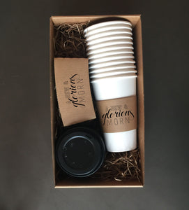 Holiday Themed Coffee Boxed Gift Sets!! Brown Kraft Sleeves, White Cups and Black Lids - Christmas Hostess or Corporate Gift