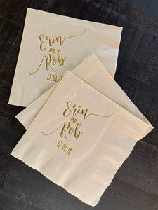 CUSTOM Printed Foil or Ink Printed Cocktail Napkins - Choose Graphic or Font - Your Choice of Napkin & Foil Color - FREE U. S. SHIPPING