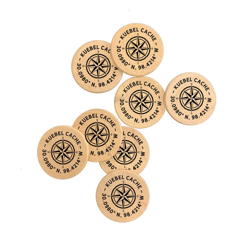 Custom Natural Wood Personalized Printed Wooden Magnets - 1.5 Inch GeoCache Coins - Wooden Nickels - Poker Chips - Round or Square