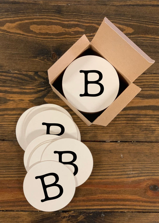 Coaster Gift Set - Heavy Pulpboard (2mm THICK) Custom Disposable Paper Coasters - Choose Your Initial and Style