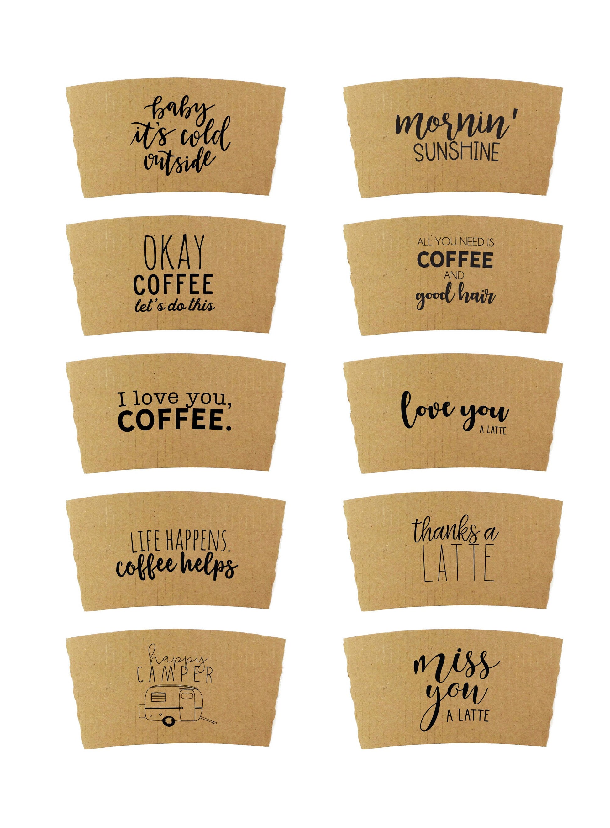 Coffee Themed Disposable Serving Sets - Brown Kraft Sleeves, White Cups - Great Gift for the Coffee Lover