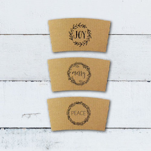 Holiday Themed Coffee Boxed Gift Sets!! Brown Kraft Sleeves, White Cups and Black Lids - Christmas Hostess or Corporate Gift
