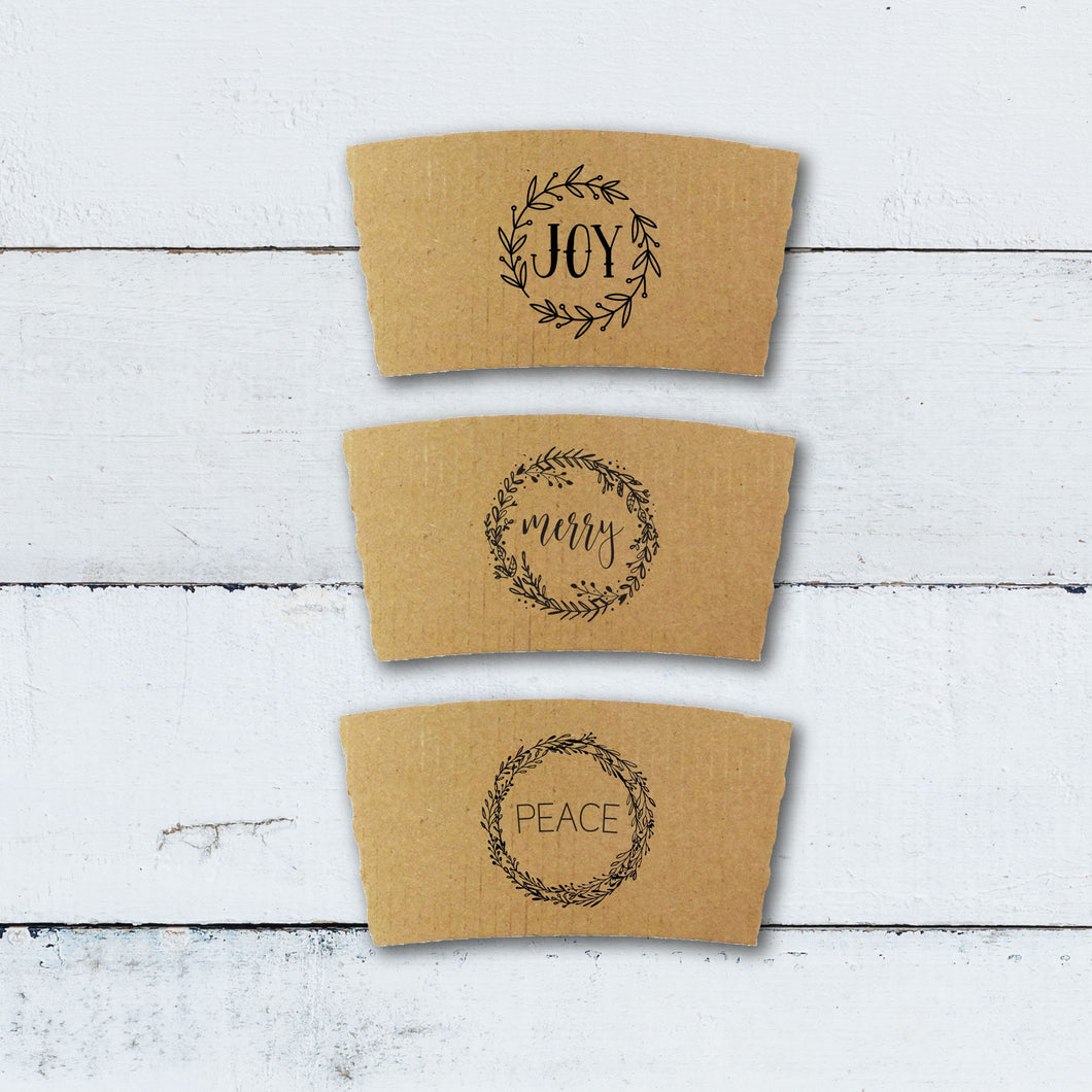 Holiday Themed Coffee Boxed Gift Sets!! Brown Kraft Sleeves, White Cups and Black Lids - Christmas Hostess or Corporate Gift