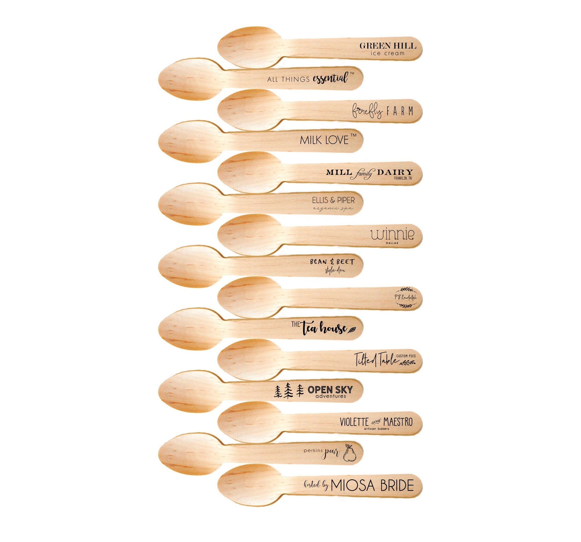 Personalized Wooden Utensils Available in Three Sizes - Custom Text or Graphic - Font Choice - FREE U. S. SHIPPING