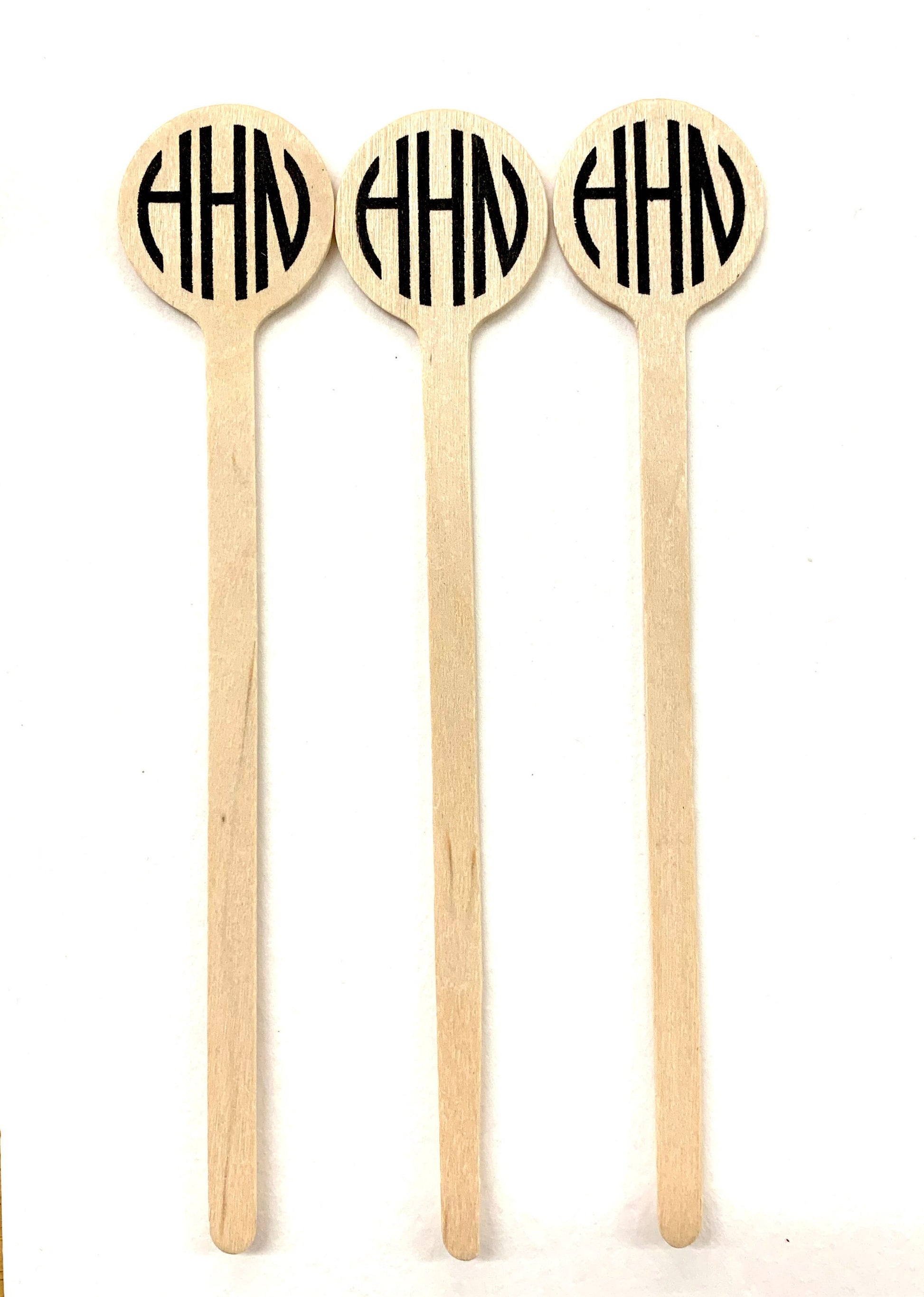Monogram Personalized Wooden Drink Stirrers or Cupcake Picks - CUSTOM MONOGRAM - Font Choice