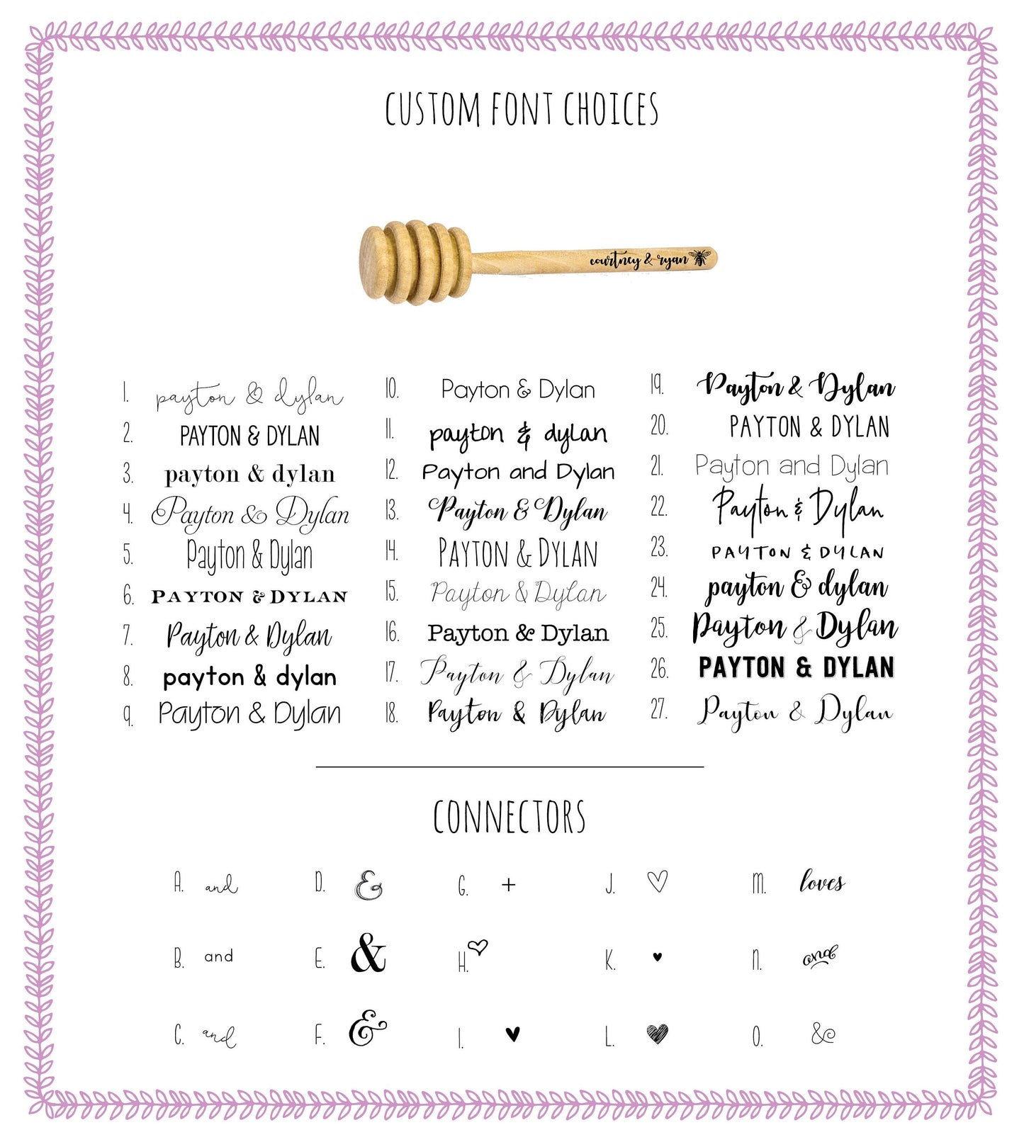 Personalized Wooden Honey Dipper in Two Sizes - Custom Text or Graphic - Font Choice - Wedding - Business - Gift Packaging