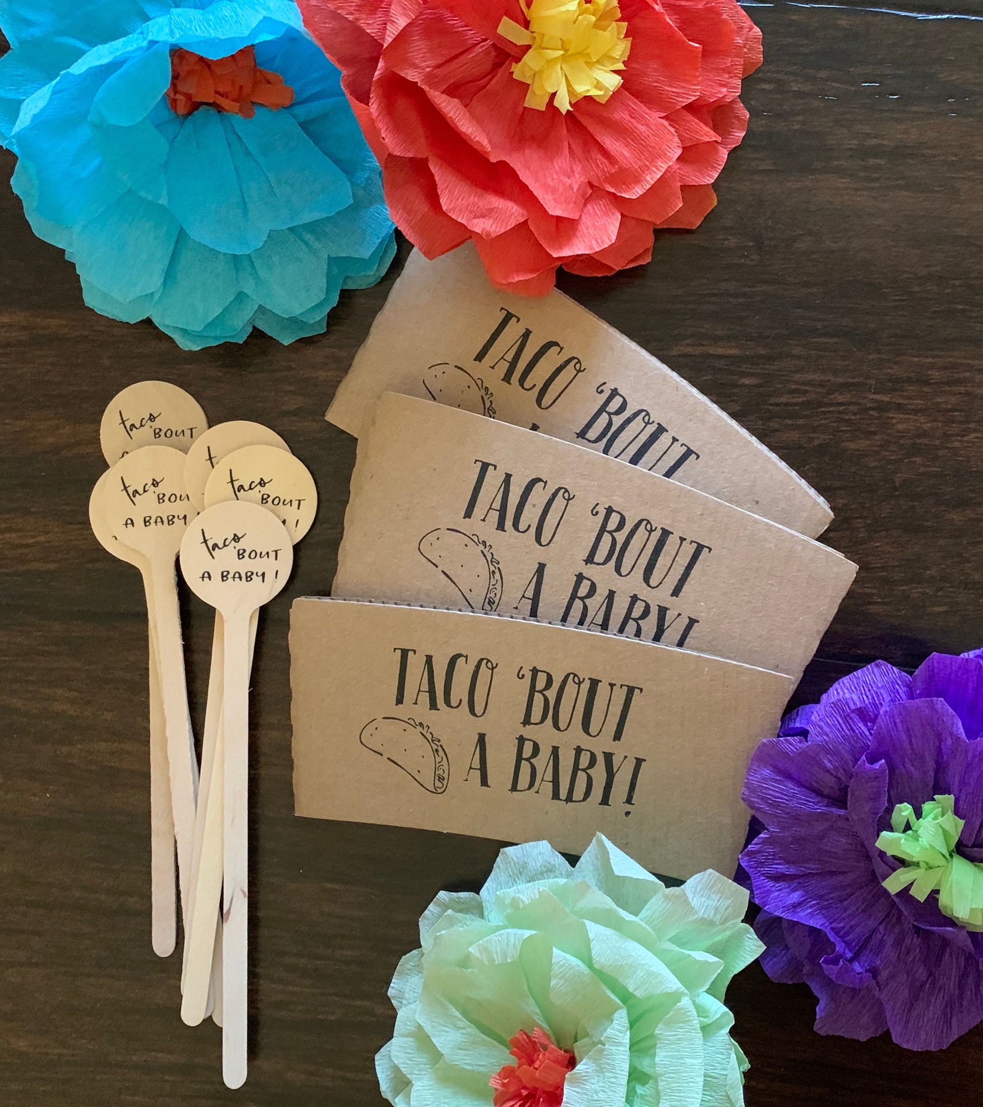 Taco 'Bout a Baby - Taco 'Bout a Party - Taco Fiesta Themed Party - Cup Sleeves, Cups, Lids, Stirrers, Cotton Bags - FREE SHIPPING!