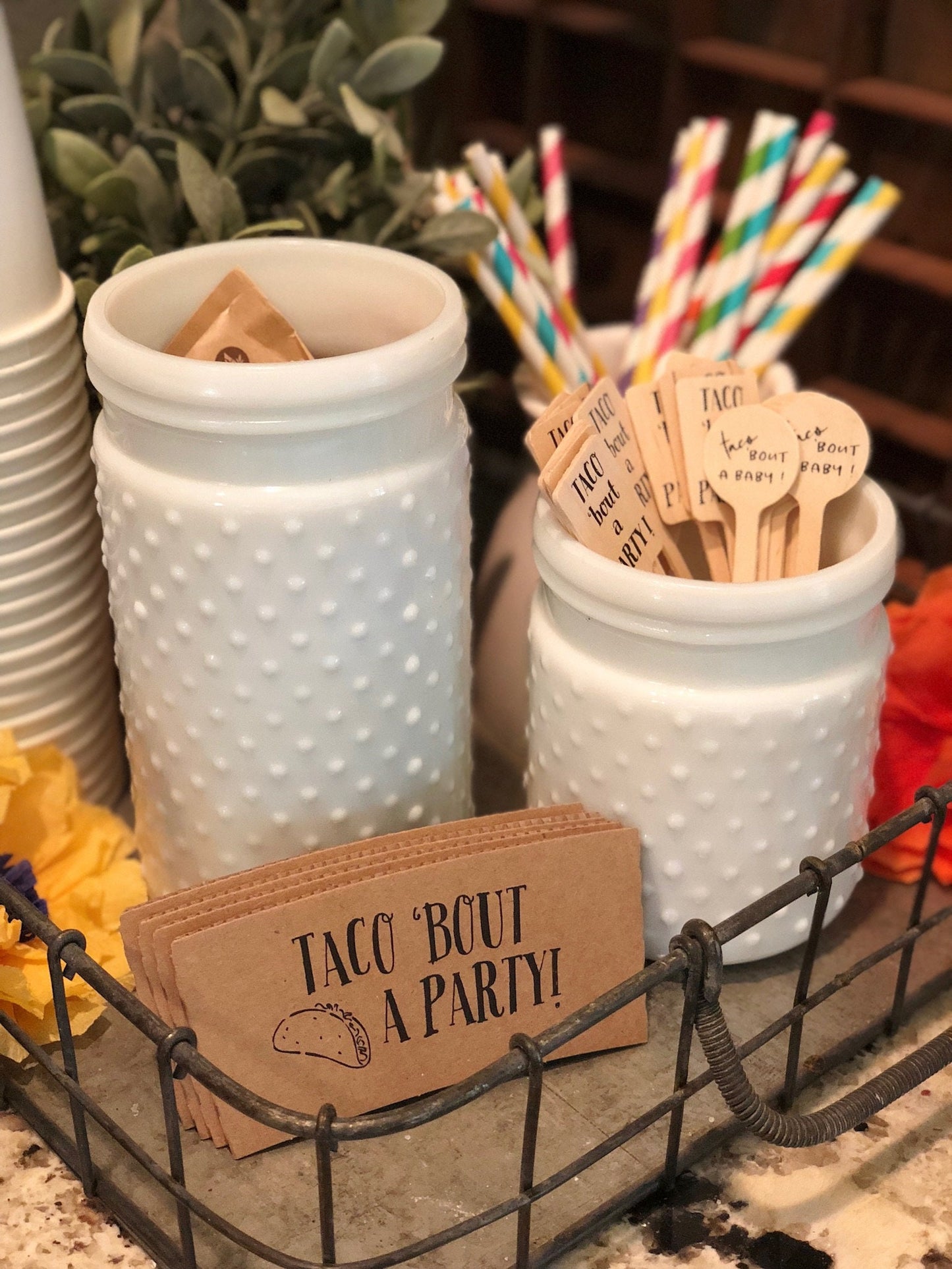Taco 'Bout a Baby - Taco 'Bout a Party - Taco Fiesta Themed Party - Cup Sleeves, Cups, Lids, Stirrers, Cotton Bags - FREE SHIPPING!