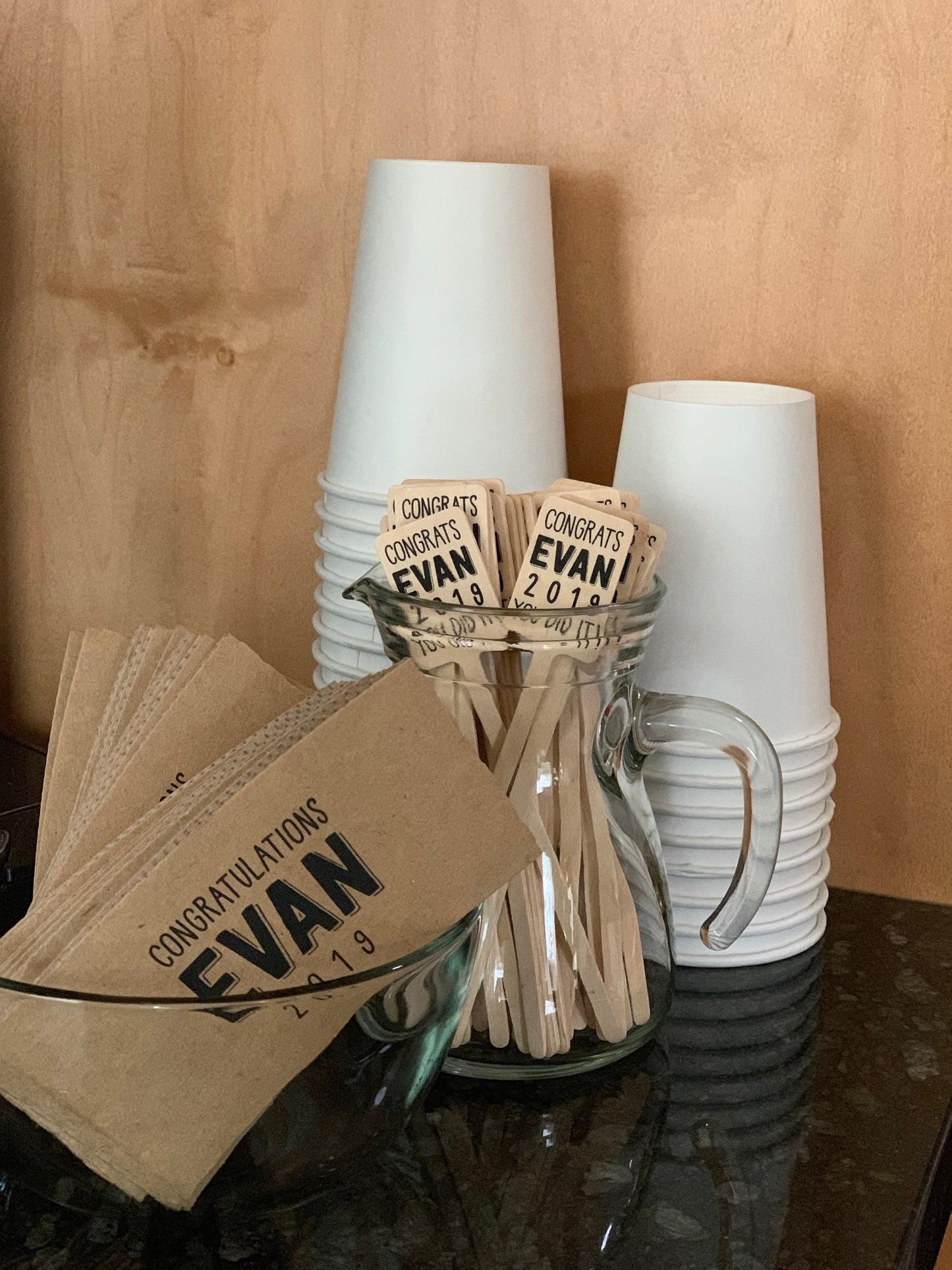 GRADUATION Themed Natural Brown Kraft Coffee Sleeves, White Cups, Black Lids - Standard Graphic Choice