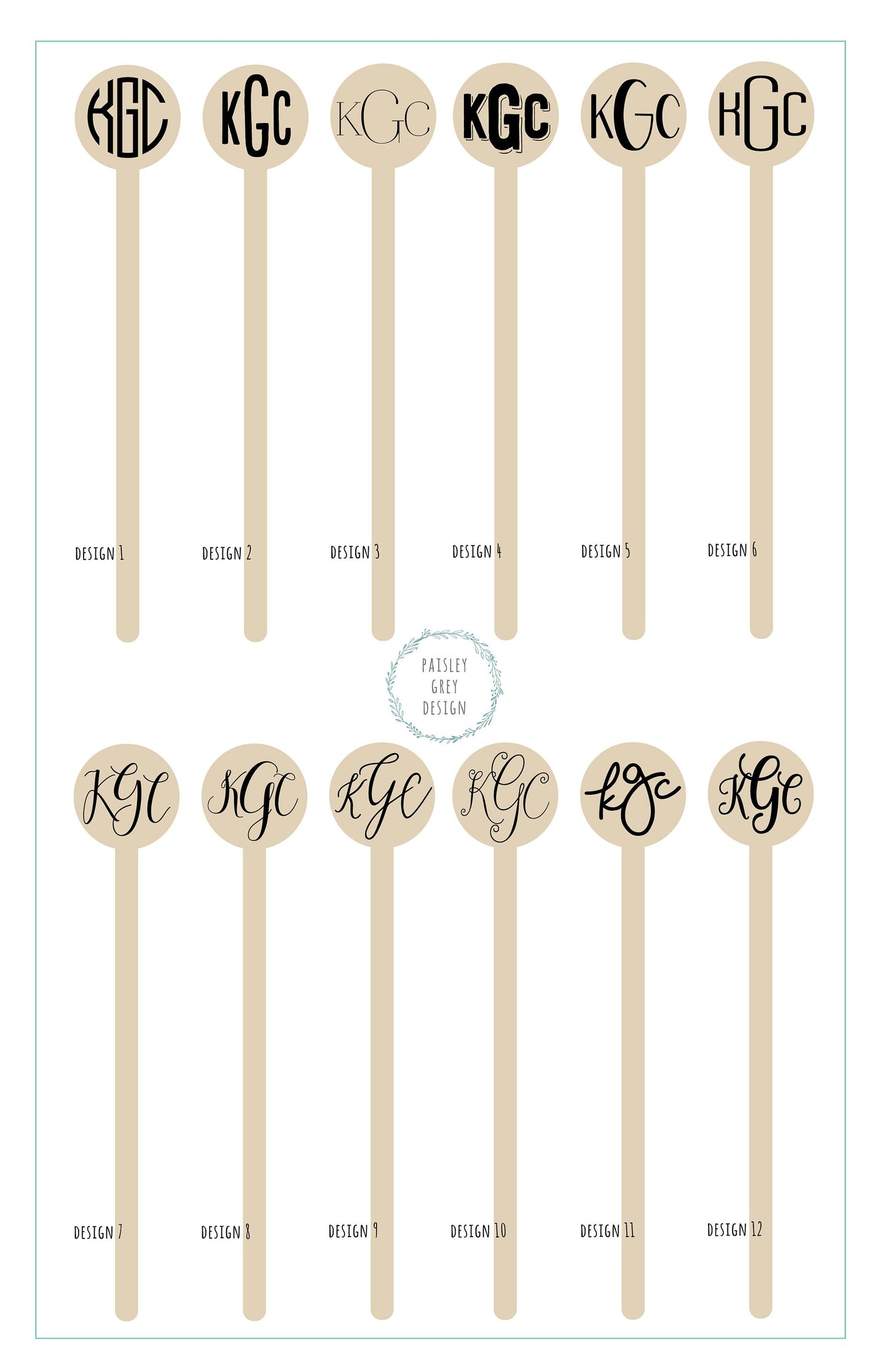 Monogram Personalized Wooden Drink Stirrers or Cupcake Picks - CUSTOM MONOGRAM - Font Choice