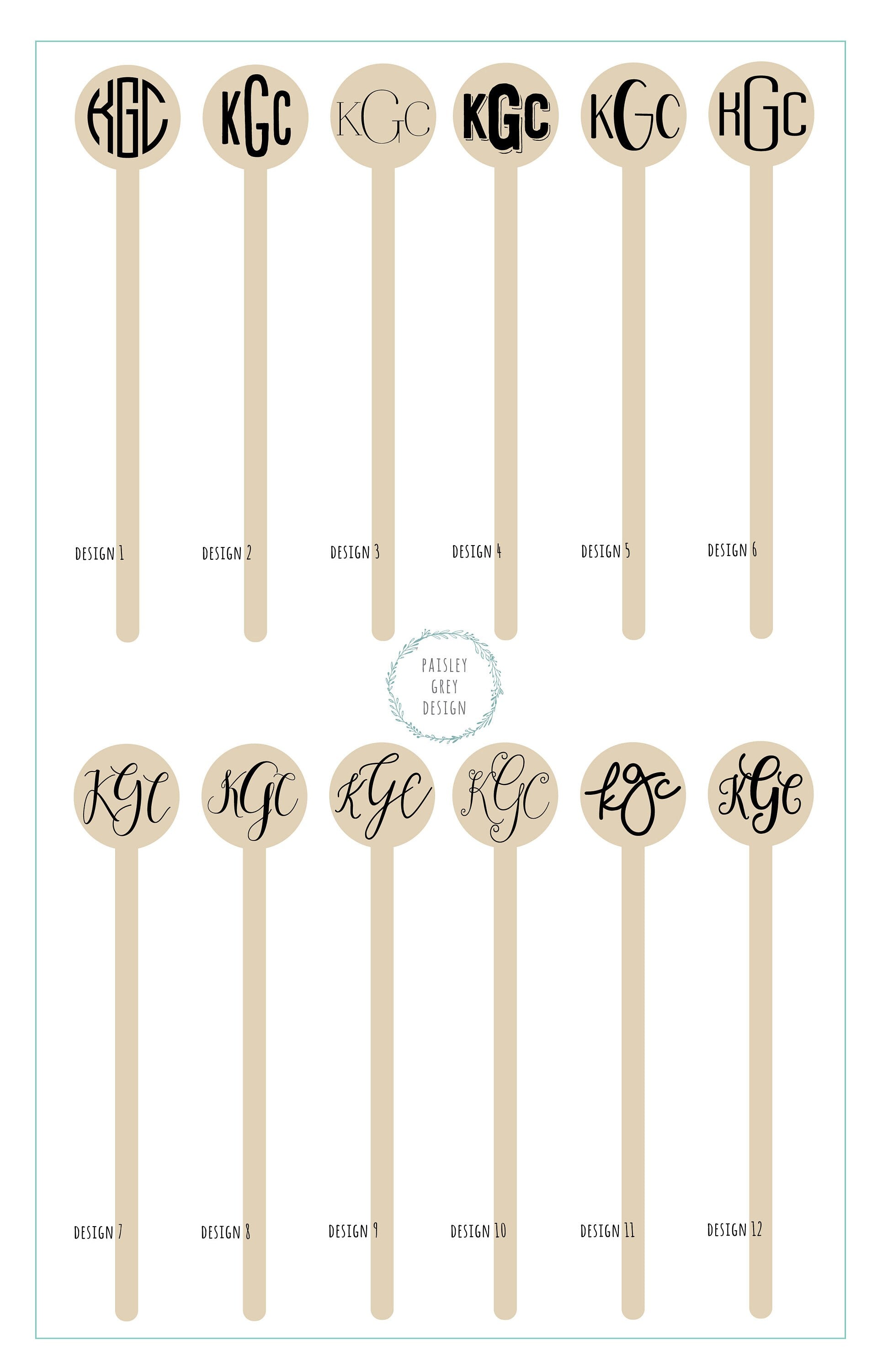Monogram Personalized Wooden Drink Stirrers or Cupcake Picks - CUSTOM MONOGRAM - Font Choice