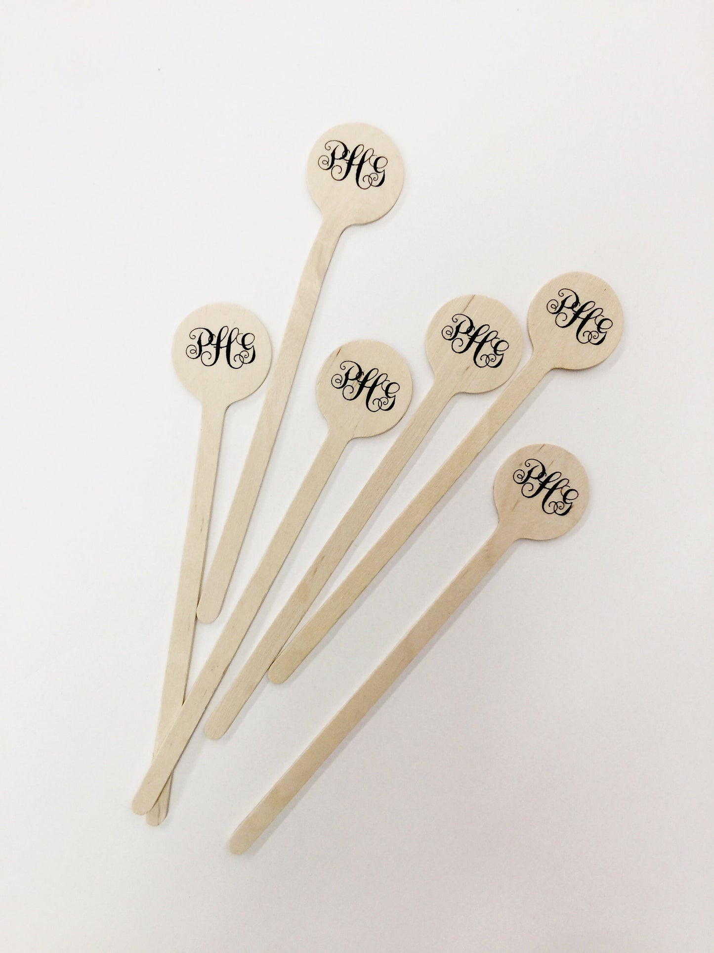 Monogram Personalized Wooden Drink Stirrers or Cupcake Picks - CUSTOM MONOGRAM - Font Choice