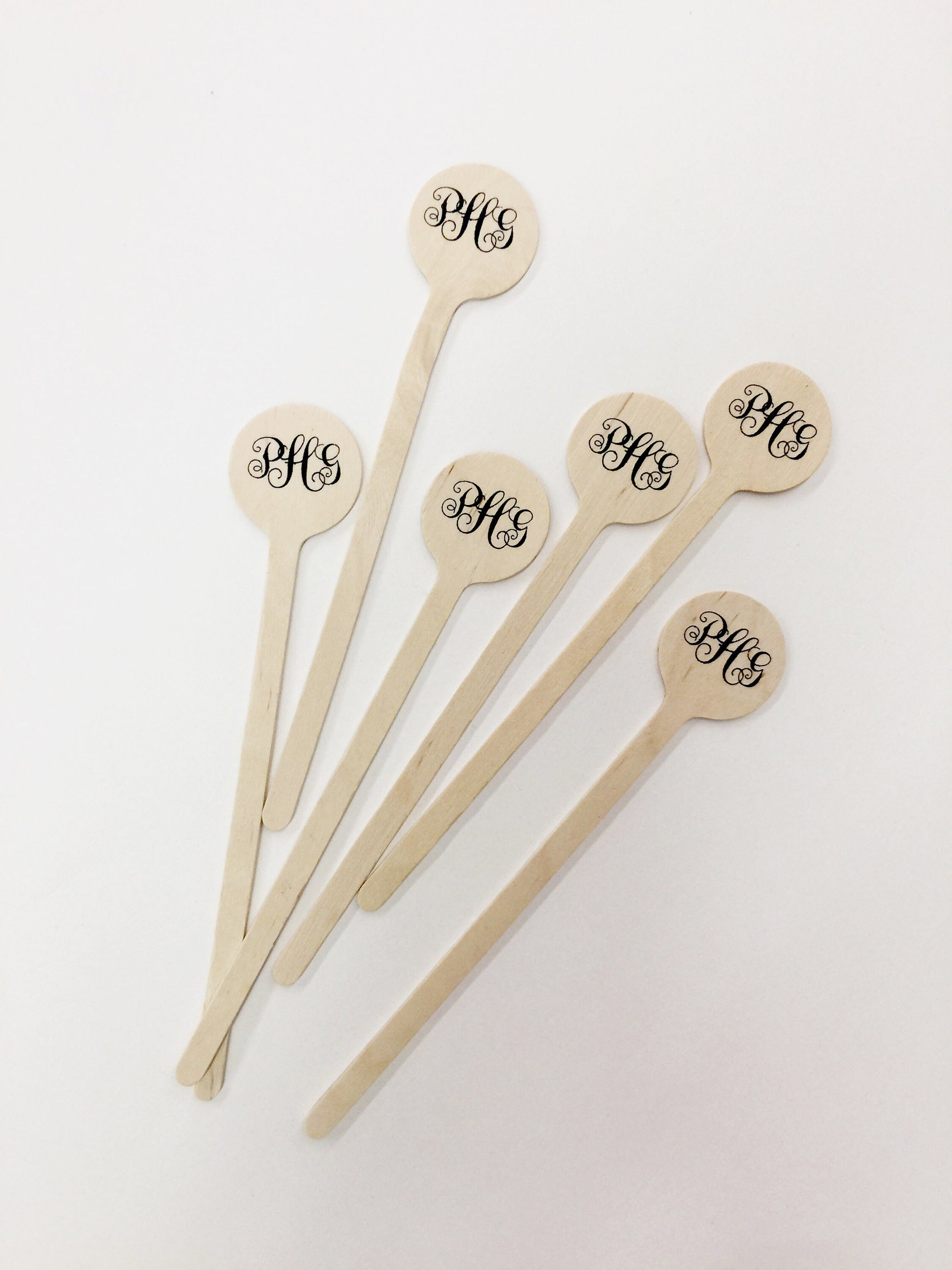 Monogram Personalized Wooden Drink Stirrers or Cupcake Picks - CUSTOM MONOGRAM - Font Choice