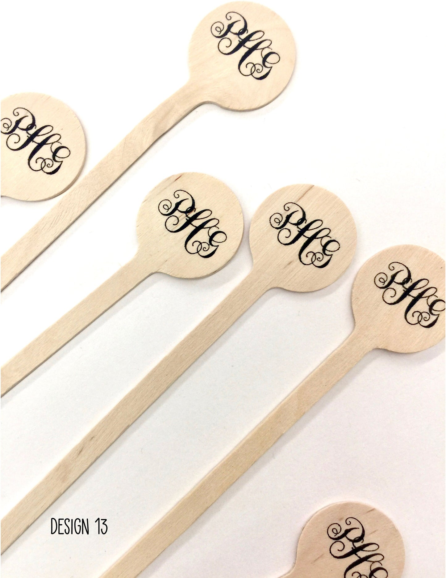 Monogram Personalized Wooden Drink Stirrers or Cupcake Picks - CUSTOM MONOGRAM - Font Choice