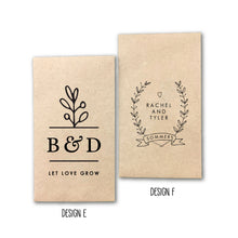 Load image into Gallery viewer, Custom Design Printed 100% Recycled Brown Kraft Personalized Seed Packets - Assembled Wedding Favors - FREE U. S. SHIPPING