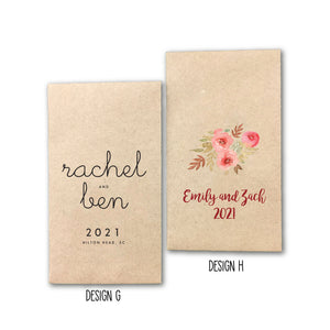 Custom Design Printed 100% Recycled Brown Kraft Personalized Seed Packets - Assembled Wedding Favors - FREE U. S. SHIPPING