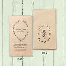 Load image into Gallery viewer, Custom Design 100% Recycled Brown Kraft Personalized Memorial Seed Packets - Celebration of Life - Memorial Favors - FREE U. S. SHIPPING