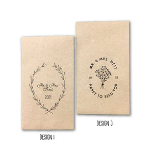 Custom Design Printed 100% Recycled Brown Kraft Personalized Seed Packets - Assembled Wedding Favors - FREE U. S. SHIPPING