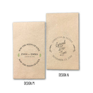 Custom Design Printed 100% Recycled Brown Kraft Personalized Seed Packets - Assembled Wedding Favors - FREE U. S. SHIPPING