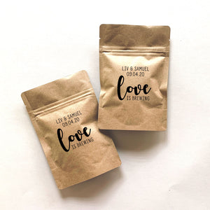 Personalized Natural Kraft Lined Coffee Favor Pouches - CUSTOM - Favors - Coffee Beans, Ground Coffee, Tea, Candy - FREE U. S. SHIPPING