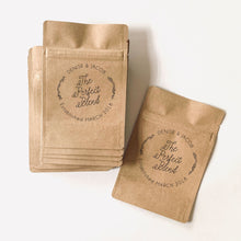 Load image into Gallery viewer, Personalized Natural Kraft Lined Coffee Favor Pouches - CUSTOM - Favors - Coffee Beans, Ground Coffee, Tea, Candy - FREE U. S. SHIPPING