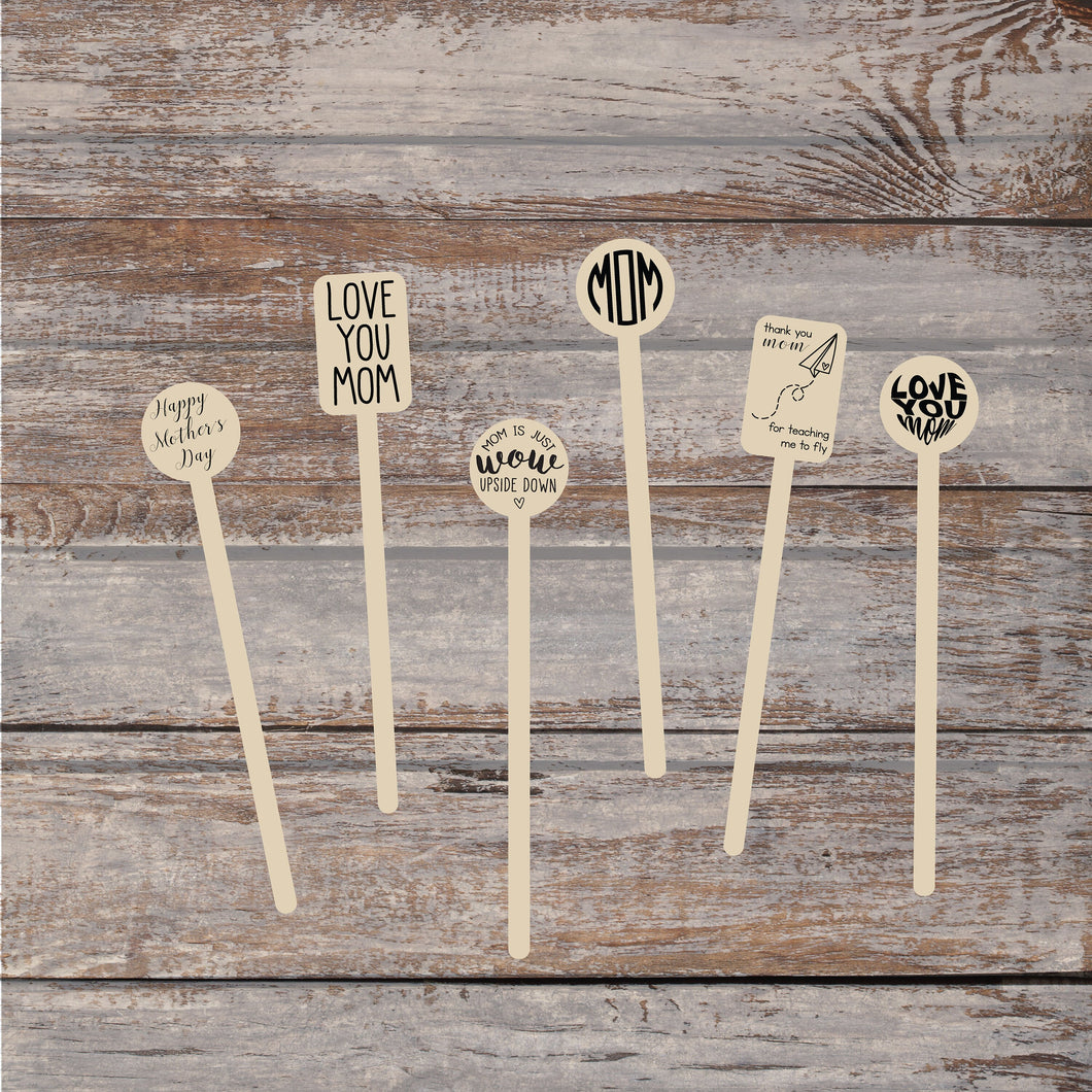 Wooden Drink Stirrers- Wood Coffee Stir Sticks - Cupcake Picks - Choose Your Design - FREE U. S. SHIPPING