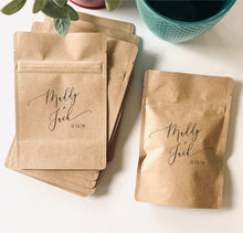 Load image into Gallery viewer, Personalized Natural Kraft Lined Coffee Favor Pouches - CUSTOM - Favors - Coffee Beans, Ground Coffee, Tea, Candy - FREE U. S. SHIPPING