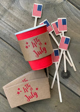 Load image into Gallery viewer, Natural Brown or White Coffee Sleeves -or- Full Set of Sleeves Red Cups and Lids -or- Flag Stir Sticks - 4th of July - FREE U. S. SHIPPING