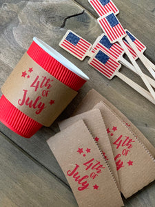 Natural Brown or White Coffee Sleeves -or- Full Set of Sleeves Red Cups and Lids -or- Flag Stir Sticks - 4th of July - FREE U. S. SHIPPING