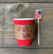 Load image into Gallery viewer, Natural Brown or White Coffee Sleeves -or- Full Set of Sleeves Red Cups and Lids -or- Flag Stir Sticks - 4th of July - FREE U. S. SHIPPING