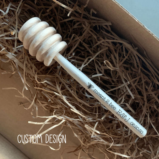 Personalized Wooden Honey Dipper in Two Sizes - Custom Text or Graphic - Font Choice - Wedding - Business - Gift Packaging