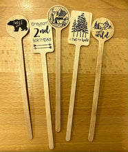 Load image into Gallery viewer, Personalized Wooden Drink Stirrers or Cupcake Picks - Custom Text or Graphic - Font Choice