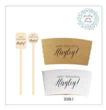 Load image into Gallery viewer, Set Natural Kraft Coffee Sleeves Brown or White and Custom Wood Stir Sticks - Any Shop Design - Wedding - Shower - Birthday - Gift