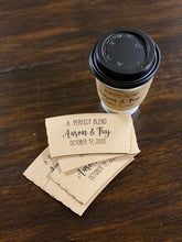 Load image into Gallery viewer, Personalized Natural Brown Kraft Coffee Sleeves, Optional White Cups and Black Lids - A Perfect Blend - Custom Text or Graphic/Font Choice