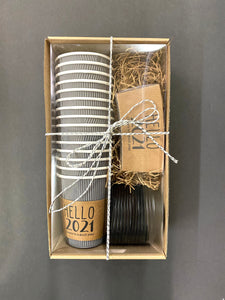 New Year Coffee Boxed Gift Sets or Bulk Brown Kraft Sleeves, White Cups and Black Lids -New Year Hostess or Corporate Gift