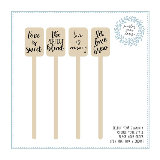 Cocktail Stirrers or Cupcake Picks - Wooden - Choose Your Standard Design - Wedding Birthday Love Everyday - FREE U. S. SHIPPING