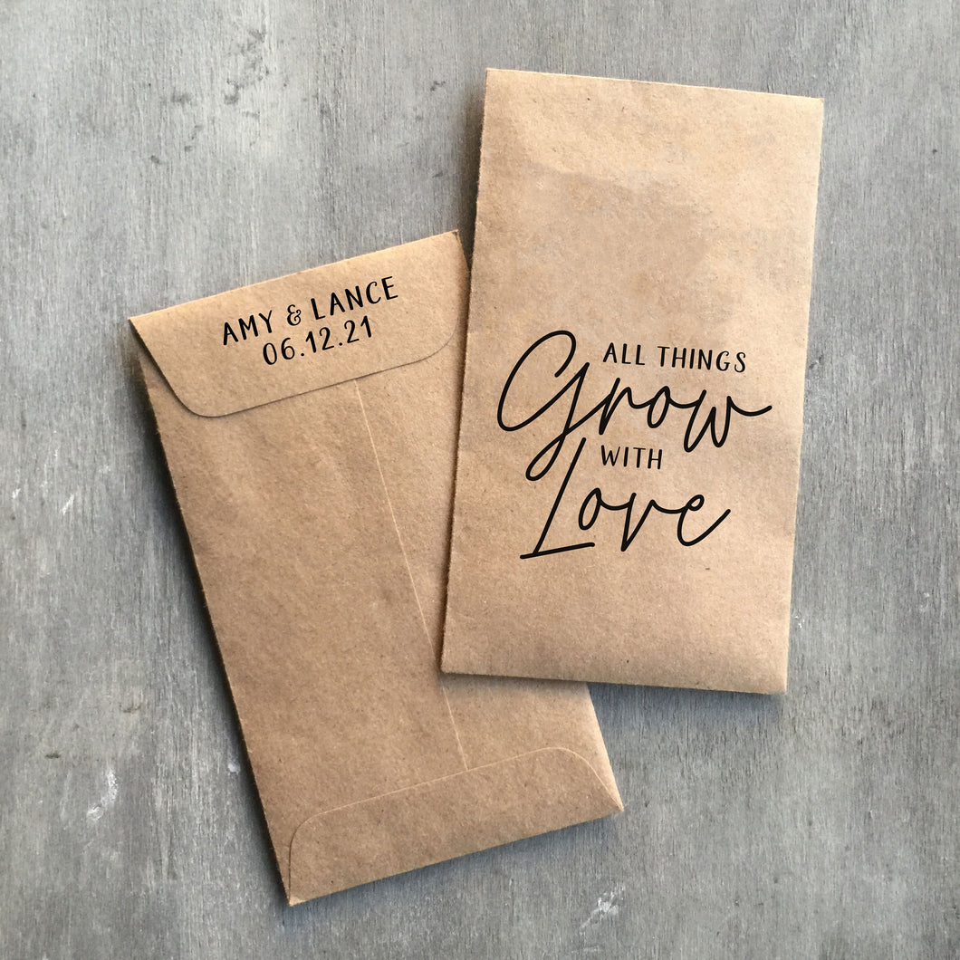 Custom Design Printed 100% Recycled Brown Kraft Personalized Seed Packets - Wedding Favors - Ready to Fill and Seal - FREE U. S. SHIPPING